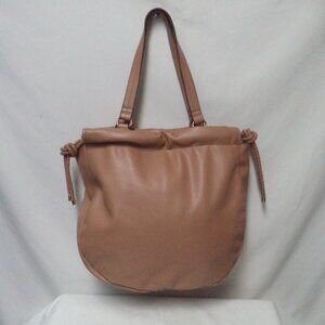 Anne Klein Leather taupe handbag shoulder bag purse large braided drawstring
